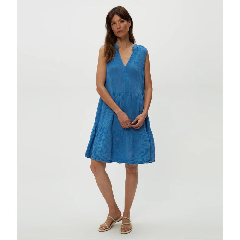 Michael Stars Daisy Gauze Cotton Dress in Blue Ribbon Medium